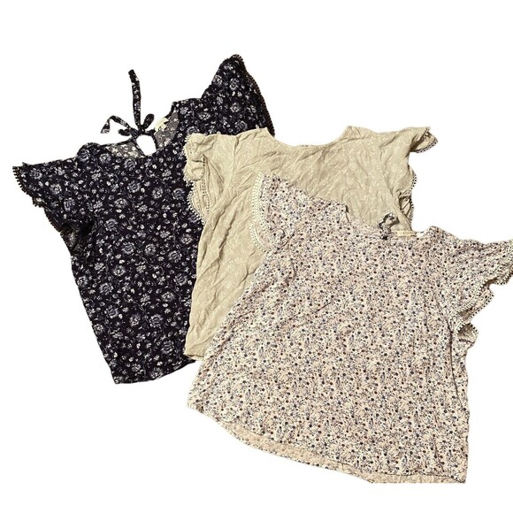 Bundle of 3 Tops Double Ruffle Flutter Short Sleeve Fairy Floral Womens Plus 2X - Picture 1 of 14